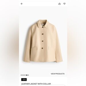 BRAND NEW Authentic Cream Leather Jacket with Collar | Size Small